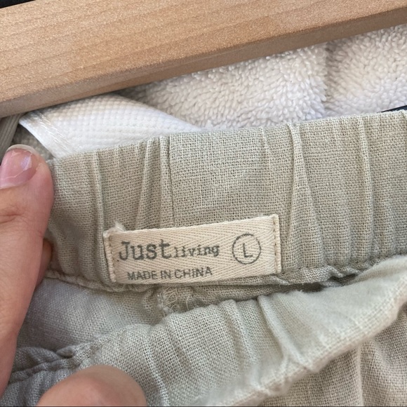 { JUST LIVING } Tan Khaki Pre Cuffed Straight Leg Linen Pants - Picture 9 of 9